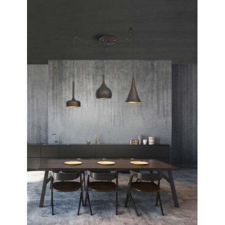 Pendant light 3*LED 10W iron & aluminium, black & inside gold 