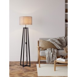 Gray Linen Shade & Black Wood LED E27 1x12 Watt 100-240 Volt IP20 Bulb Excluded Cable Length 180 cm D: 46 H: 165 cm 