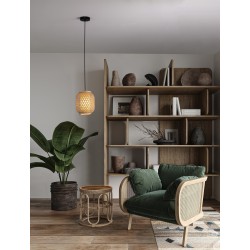 Rattan & Sandy Black Steel Base LED E27 1x12 Watt 100-240Volt bulb excluded D: 20 H: 150 cm 