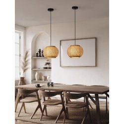 Rattan & Sandy Black Steel Base LED E27 1x12 Watt 100-240Volt bulb excluded D: 30 H: 150 cm 