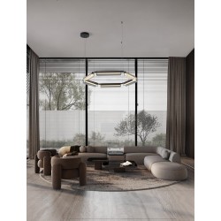 Triac Dimmable Sandy Black & Gold Metal Gray Glass LED 61 Watt 220-240 Volt 6646Lm 3000K IP20 D: 103 H: 150 cm 