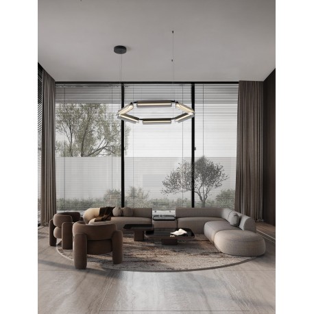 Triac Dimmable Sandy Black & Gold Metal Gray Glass LED 61 Watt 220-240 Volt 6646Lm 3000K IP20 D: 103 H: 150 cm 