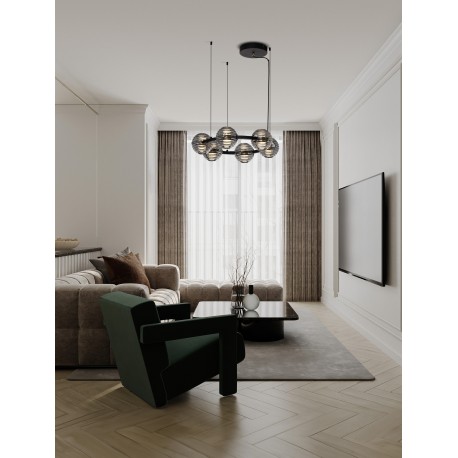 Triac Dimmable Sandy Black & Gold Metal Smoky Gray Glass LED 60 Watt 220-240 Volt 6087Lm 3000K IP20 D: 63 H: 160 cm 