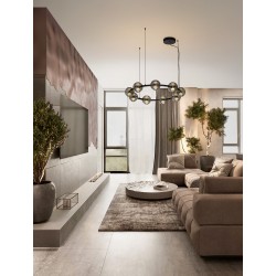 Triac Dimmable Sandy Black & Gold Metal Smoky Gray Glass LED 91 Watt 220-240 Volt 7751Lm 3000K IP20 D: 91 H: 160 cm 