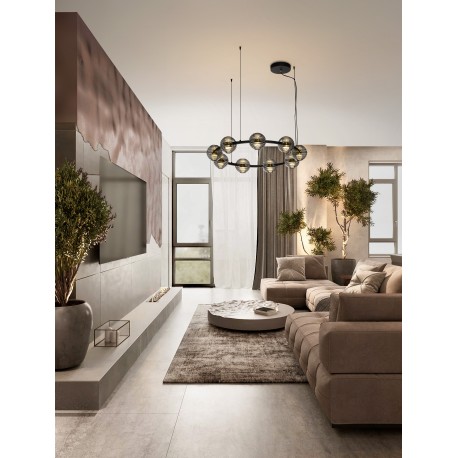 Triac Dimmable Sandy Black & Gold Metal Smoky Gray Glass LED 91 Watt 220-240 Volt 7751Lm 3000K IP20 D: 91 H: 160 cm 