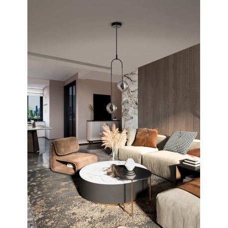 Sandy Black & Gold Metal Smoky Gray Glass LED 20 Watt 220-240Volt 2527Lm 3000K IP20 D: 31 H: 210 cm 
