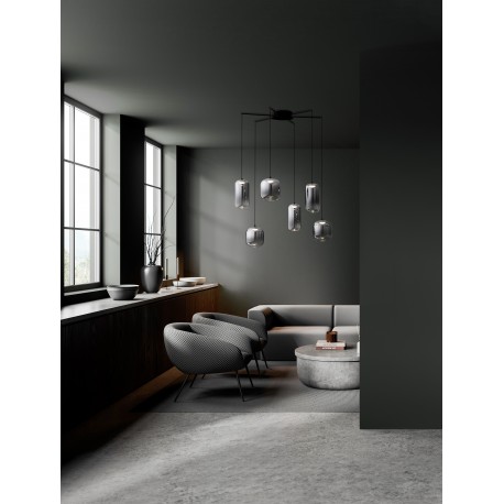 Matt Black Metal & Smoky Gray Glass LED 25 Watt 220-240Volt 2792Lm 3000K IP20 D: 72 H: 145 cm 