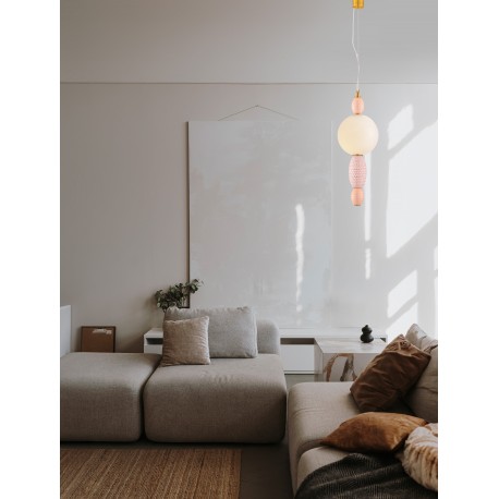 Brass Gold Metal Orange & Pink Ceramic Opal Glass LED 12 Watt 100-240Volt 794Lm 3000K IP20 D: 20 H: 180 cm 