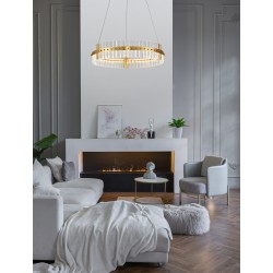 Triac Dimmable Platinum Gold Stainless Steel & Glass LED 45 Watt 220-240Volt 4679Lm 3500K IP20 D: 60 H: 130 cm 