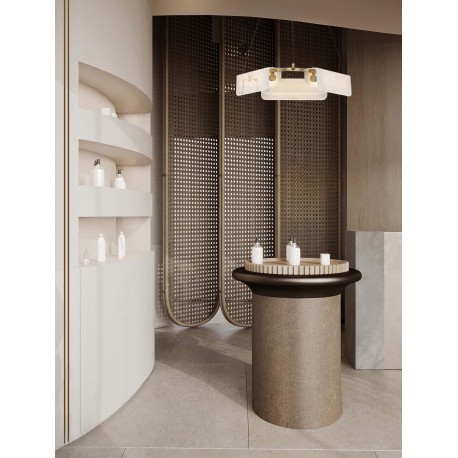 Triac Dimmable Brass Gold Steel, Aluminium Imitated Alabaster LED 34 Watt 220-240Volt 2146Lm 3000K IP20 D: 63 H: 130 cm 