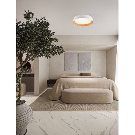 Triac Dimmable Sandy White & Wood colour Aluminium, Metal & Acrylic LED 50Watt 220-240Volt 4201Lm 3000K IP20 D: 60 H: 12 cm 