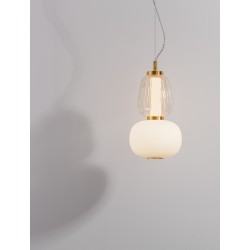 Triac Dimmable Clear & Opal Glass Platinum Gold Metal Base LED 18 Watt 220-240 Volt 2335Lm 3000K IP20 D:17 H: 120 cm 