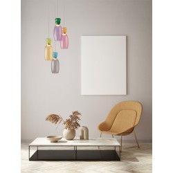 Gold Metal Glossy Jasper, Purple, Yellow,Pink, Light Green, Light Blue & Cyan Glass LED 32 Watt 230 Volt 3660Lm 3000K IP20 D: