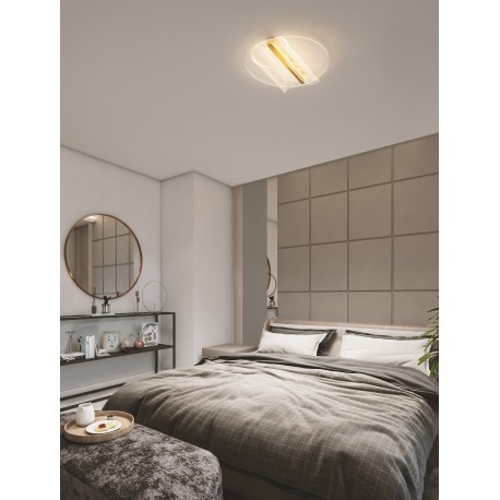 Triac Dimmable Brass Gold Aluminium & Acrylic LED 20 Watt 220-240 Volt 1106Lm 3000K IP20 D:45 W:55 H:13 cm 