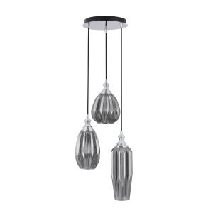 Pendant Light Smoky Grey Glass Chrome Finishing Metal E27*3 D35.5 H120 
