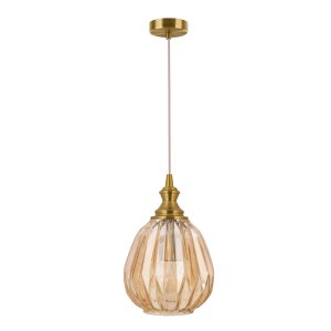 Pendant Light Champagn Grey Glass Brass Finishing Metal E27 D35.5 H120 
