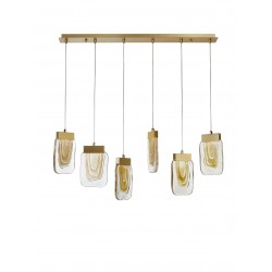 Pendant Light Painted Brushed Gold & Clear Glass LED4W*6 3000K L90 H180 