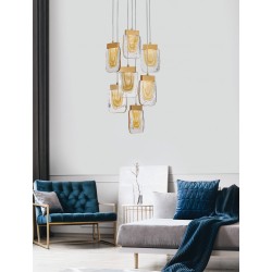 Pendant Light Painted Brushed Gold & Clear Glass LED4W*7 3000K D48 H180 