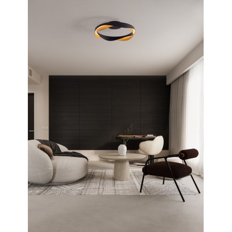 Triac Dimmable Matt Black & Gold Aluminium LED 40 Watt 220-240Volt 1244Lm 3000K IP20 D: 45 H: 13 cm 