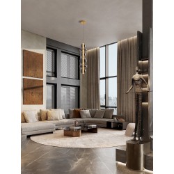 Brass Gold Metal & smoky gray glass LED 27 Watt 220-240 Volt 3201Lm 3000K IP20 D:25,5 H:200 cm 