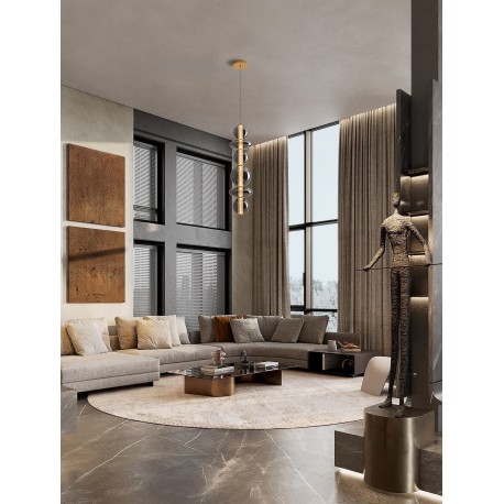 Brass Gold Metal & smoky gray glass LED 27 Watt 220-240 Volt 3201Lm 3000K IP20 D:25,5 H:200 cm 