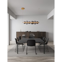 Triac Dimmable Brass Gold Metal & smoky gray glass LED 29 Watt 220-240 Volt 3472Lm 3000K IP20 L:111,3 H:200 cm 