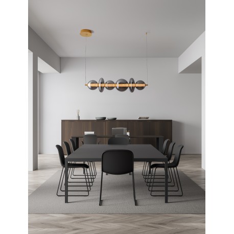 Triac Dimmable Brass Gold Metal & smoky gray glass LED 29 Watt 220-240 Volt 3472Lm 3000K IP20 L:111,3 H:200 cm 