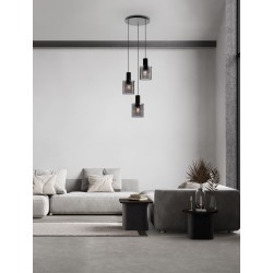 Sandy Black Steel & Smoky Glass LED E27 3x12 Watt 100-240Volt IP20 bulb excluded D: 45 H: 150 cm 