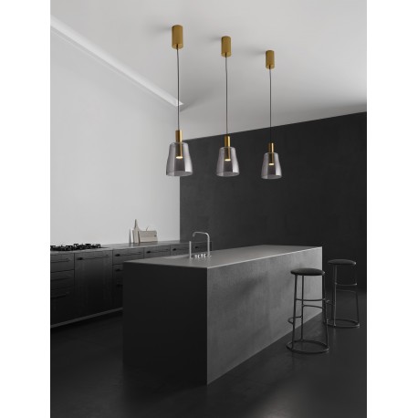 Brass Gold Metal & Smoky Glass LED 7 Watt 220-240Volt 192Lm 3000K IP20 D: 14,5 H: 215 cm 