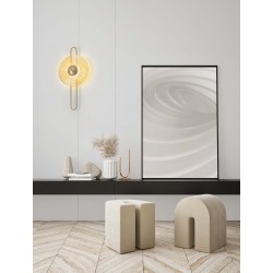 Brass Gold Metal & Amber Glass LED 9 Watt 220-240Volt 304Lm 3000K IP20 D: 30 W: 8 H: 60 cm 