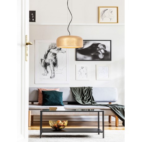 Aluminium Pendant Lamp Shiny Gold Leaf Outside Matt White Inside 