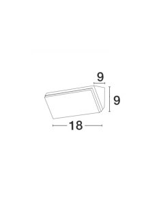 Sandy Black Aluminium Acrylic Diffuser LED 12 Watt 1080Lm 3000K 220-240 Volt 50Hz Beam Angle 108o IP65 L: 18 W: 9 H: 9 cm 2