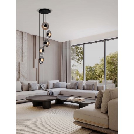 Triac Dimmable Sandy Black Metal & Smoky Gray Glass LED 40 Watt 220-240 Volt 1100Lm 3000K IP20 D: 40 H: 220 cm 