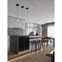 Chrome Steel & Aluminium Clear Glass Sandy Black Canopy LED 9 Watt 220-240Volt 404Lm 3000K IP20 D: 14 H: 210 cm 