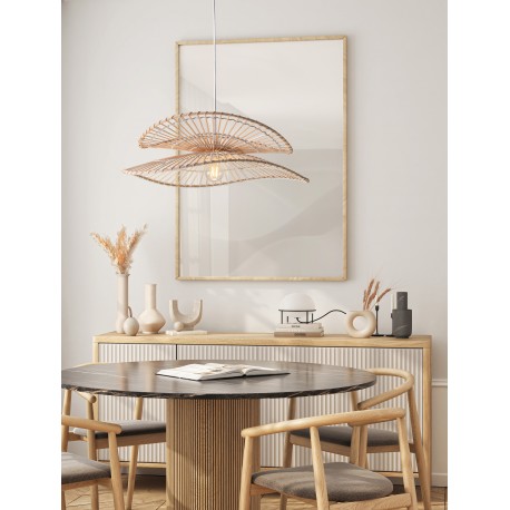 Natural Bamboo & Rattan Sandy White Steel Base LED E27 1x12Watt 100-240Volt IP20 Bulb Excluded D:60 H:220 cm 