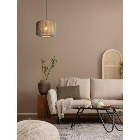 Natural, Blue & Yellow Rope Sandy Black Steel Base LED E27 1x12Watt 100-240Volt IP20 Bulb Excluded D:33 H:230 cm 