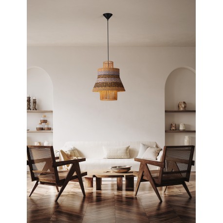 Natural, Blue & Black Rope Sandy Black Steel Base LED E27 1x12Watt 100-240Volt IP20 Bulb Excluded D:40 H:230 cm 