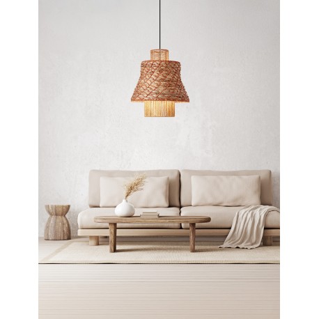  Natural Water Hyacinth Natural &Orange Rope Sandy Black Steel Base LED E27 1x12Watt 100-240Volt IP20 Bulb Excluded D:40 H:230