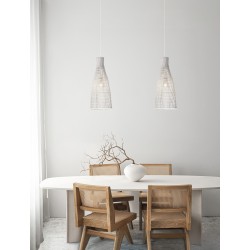 Natural Rattan & Sandy White Metal Base LED E27 1x12Watt 100-240Volt IP20 Bulb Excluded D:24 H:240 cm 