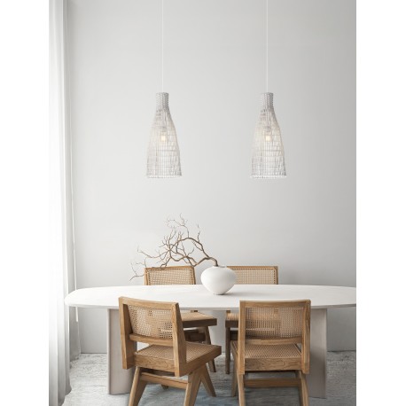 Natural Rattan & Sandy White Metal Base LED E27 1x12Watt 100-240Volt IP20 Bulb Excluded D:24 H:240 cm 
