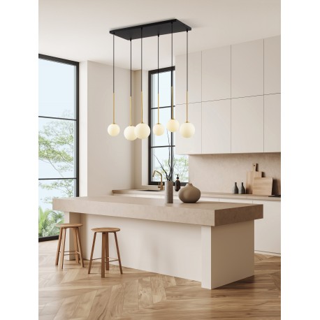 Satin Gold & Matt Black Metal White Opal Glass LED G9 6x5 Watt 100-240 Volt IP20 bulb excluded L: 70 W: 34 H: 163 cm 