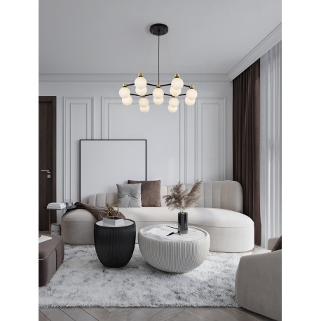 Satin Gold & Matt Black Metal White Opal Glass LED G9 14x5 Watt 100-240 Volt IP20 bulb excluded L: 73 W: 64 H: 143 cm 