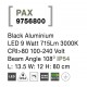 Black Aluminium LED 9 Watt 715Lm 3000K 100-240 Volt Beam Angle 108O IP54 L: 13.5 W: 12 H: 80 cm 