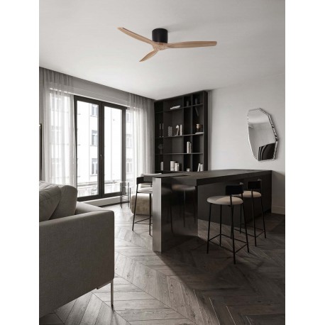 Sandy Black Metal Base & Natural Wood Color Blades 40 Watt Fan Rated Power & 6 Speeds 220-240Volt IP20 With No Light With Re