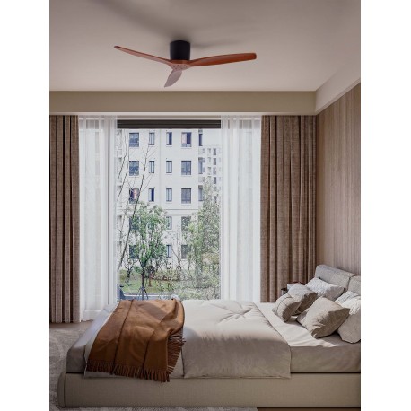 Sandy Black Metal Base & Dark Wood Color Blades 40 Watt Fan Rated Power & 6 Speeds 220-240Volt IP20 With No Light With Remot