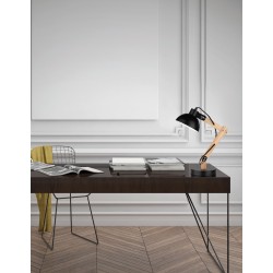 Black Metal & Natural Wood LED E27 1x12 Watt 230 Volt IP20 Bulb Excluded Cable Length: 180 cm D: 16 H: 59 cm 