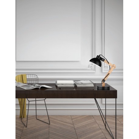 Black Metal & Natural Wood LED E27 1x12 Watt 230 Volt IP20 Bulb Excluded Cable Length: 180 cm D: 16 H: 59 cm 