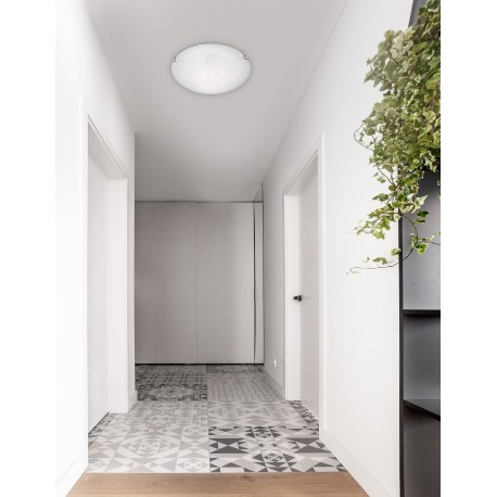 White & Clear Structured Glass Chrome Metal LED E27 2x12 Watt 230 Volt IP20 Bulb Excluded D: 30 H: 8 cm 