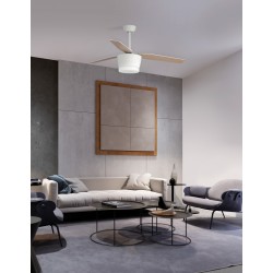 Fan Steel & Glass Wood Blades White or Oak,Reversible Blades,D: 132 H: 38-51 cm 5 Speed Remote, 60.5cm Blade DC 40W,AC220-240V 4