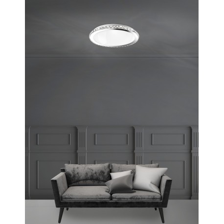 Chrome Metal White Glass & K9 Crystal LED E27 3x12 Watt 230 Volt IP20 Bulb Excluded D: 38 H: 9 cm 